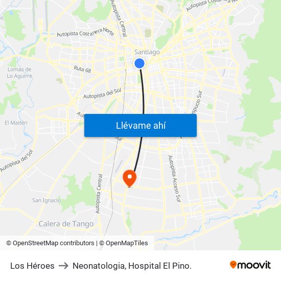 Los Héroes to Neonatologia, Hospital El Pino. map