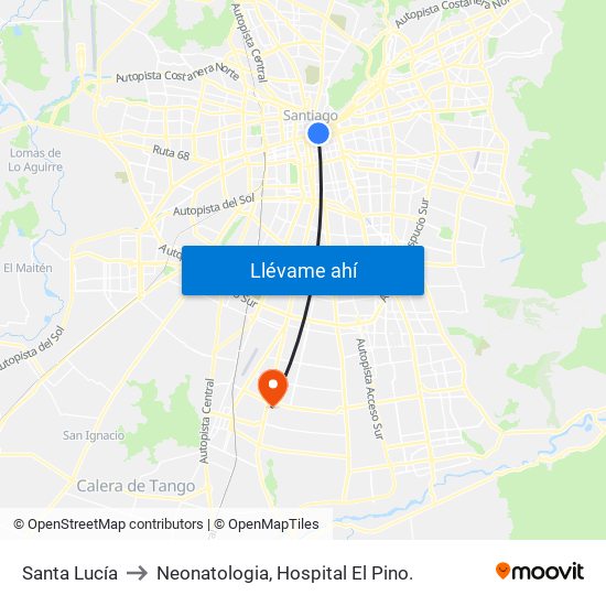 Santa Lucía to Neonatologia, Hospital El Pino. map