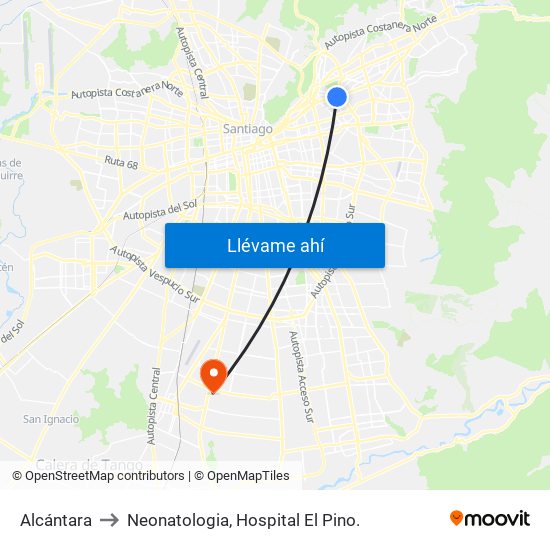 Alcántara to Neonatologia, Hospital El Pino. map