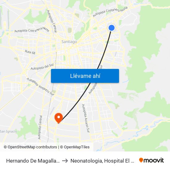 Hernando De Magallanes to Neonatologia, Hospital El Pino. map