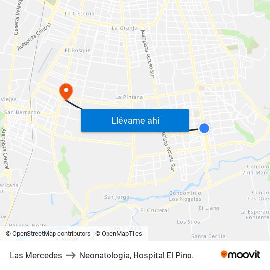 Las Mercedes to Neonatologia, Hospital El Pino. map