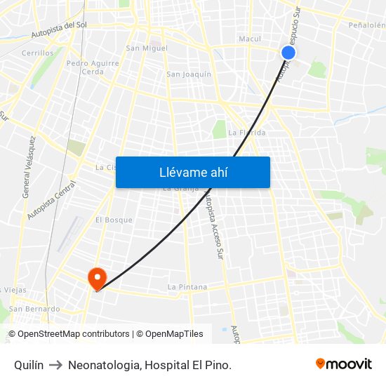 Quilín to Neonatologia, Hospital El Pino. map