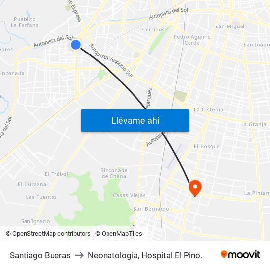 Santiago Bueras to Neonatologia, Hospital El Pino. map