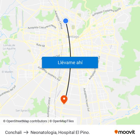 Conchalí to Neonatologia, Hospital El Pino. map