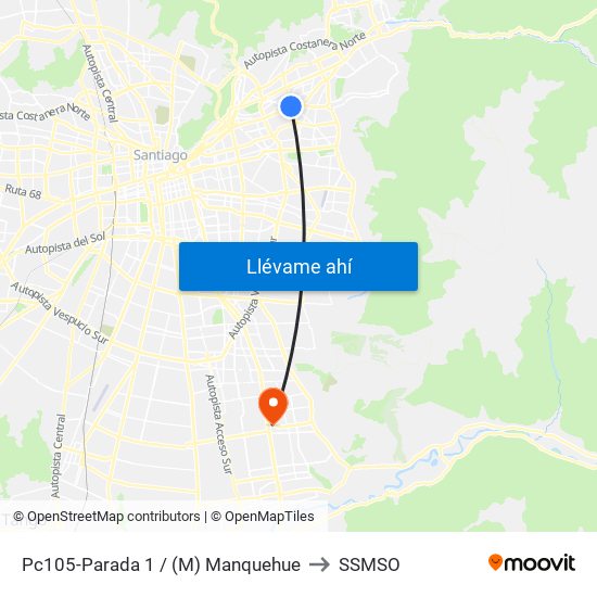 Pc105-Parada 1 / (M) Manquehue to SSMSO map