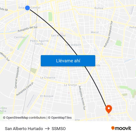 San Alberto Hurtado to SSMSO map