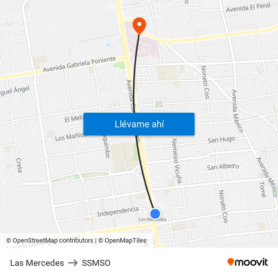 Las Mercedes to SSMSO map