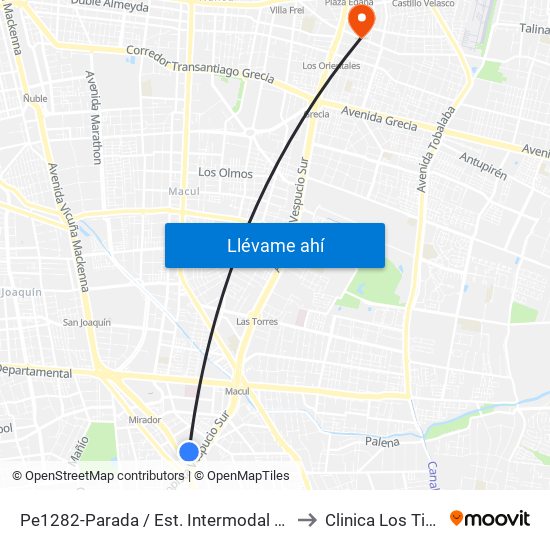 Pe1282-Parada / Est. Intermodal De La Florida to Clinica Los Tiempos map