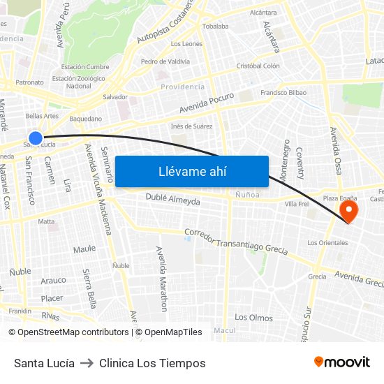 Santa Lucía to Clinica Los Tiempos map