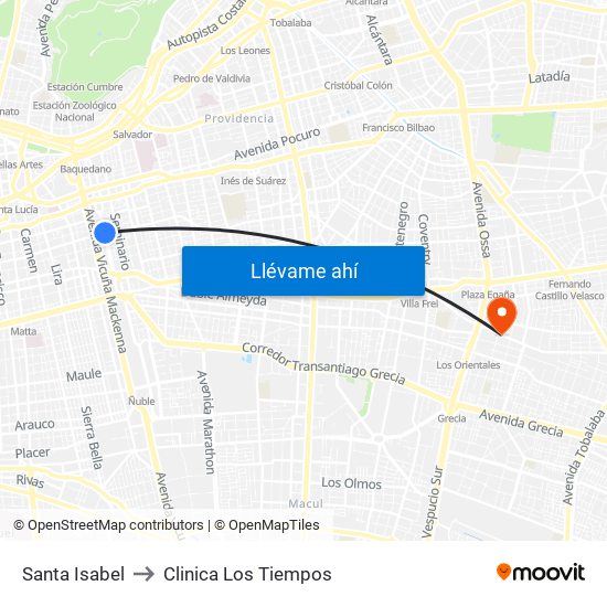 Santa Isabel to Clinica Los Tiempos map