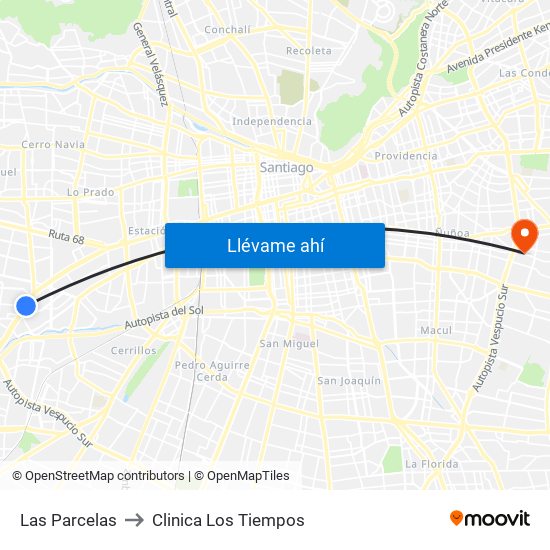 Las Parcelas to Clinica Los Tiempos map