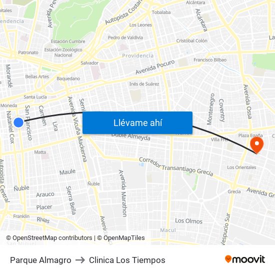 Parque Almagro to Clinica Los Tiempos map