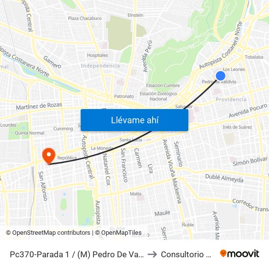 Pc370-Parada 1 / (M) Pedro De Valdivia to Consultorio N° 5 map