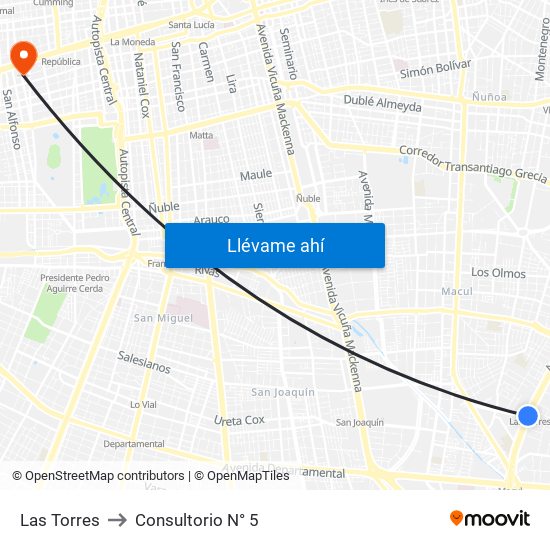 Las Torres to Consultorio N° 5 map