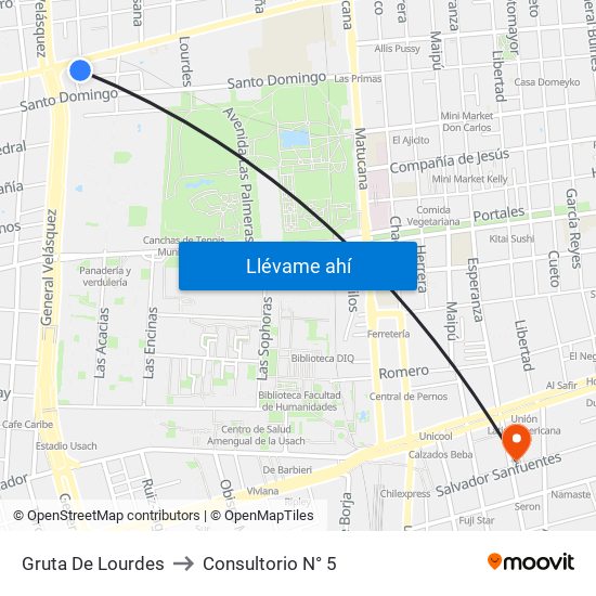 Gruta De Lourdes to Consultorio N° 5 map