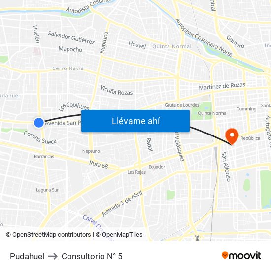 Pudahuel to Consultorio N° 5 map