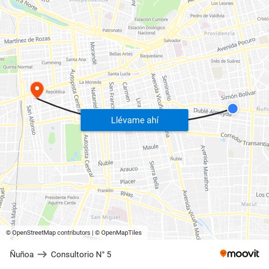 Ñuñoa to Consultorio N° 5 map