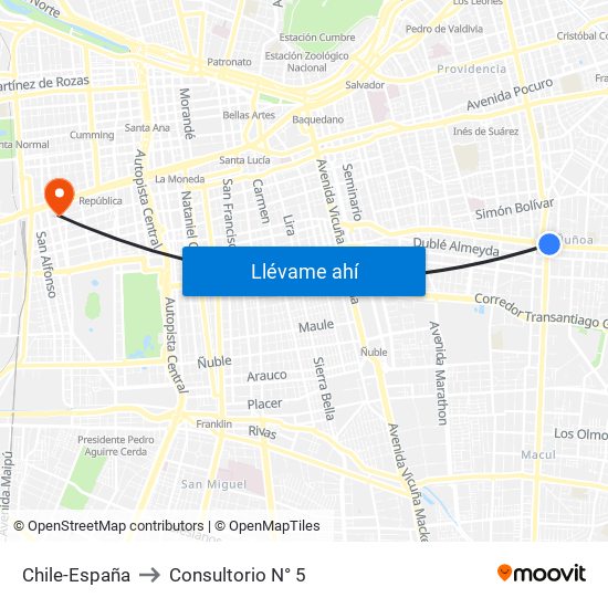 Chile-España to Consultorio N° 5 map