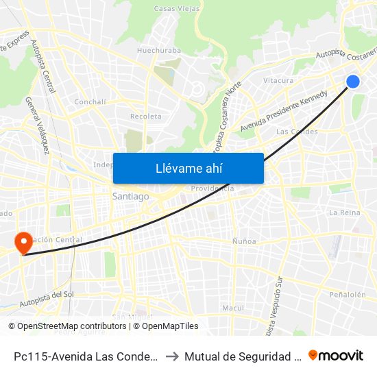 Pc115-Avenida Las Condes / Esq. Psje. Las Condes to Mutual de Seguridad CChC Imagenologia. map