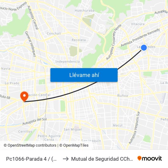 Pc1066-Parada 4 / (M) Manquehue to Mutual de Seguridad CChC Imagenologia. map