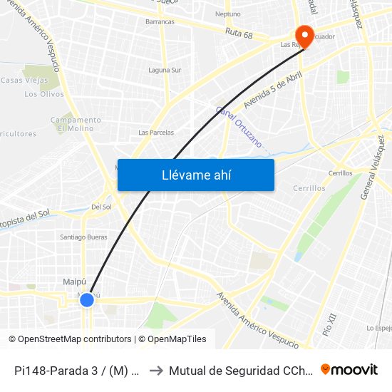 Pi148-Parada 3 / (M) Plaza De Maipú to Mutual de Seguridad CChC Imagenologia. map