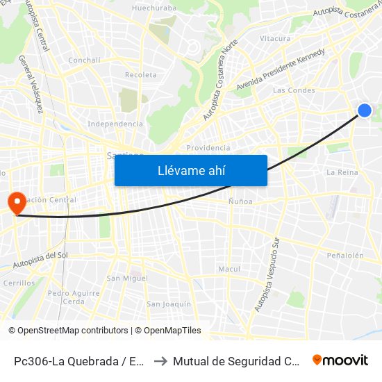 Pc306-La Quebrada / Esq. Avenida La Paz to Mutual de Seguridad CChC Imagenologia. map