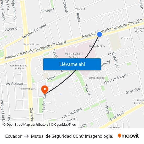 Ecuador to Mutual de Seguridad CChC Imagenologia. map