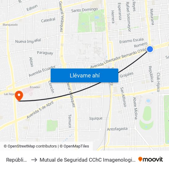 República to Mutual de Seguridad CChC Imagenologia. map
