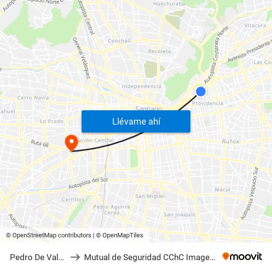 Pedro De Valdivia to Mutual de Seguridad CChC Imagenologia. map