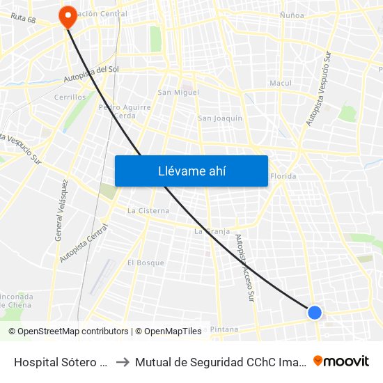 Hospital Sótero Del Río to Mutual de Seguridad CChC Imagenologia. map