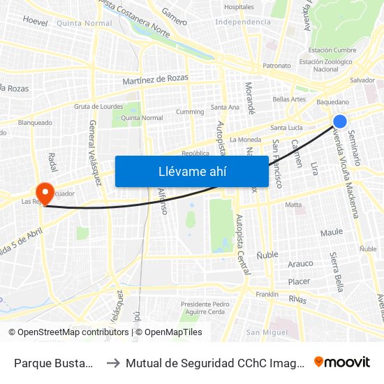 Parque Bustamante to Mutual de Seguridad CChC Imagenologia. map