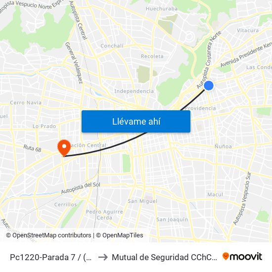 Pc1220-Parada 7 / (M) Tobalaba to Mutual de Seguridad CChC Imagenologia. map
