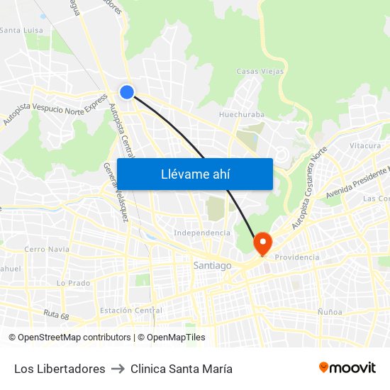Los Libertadores to Clinica Santa María map