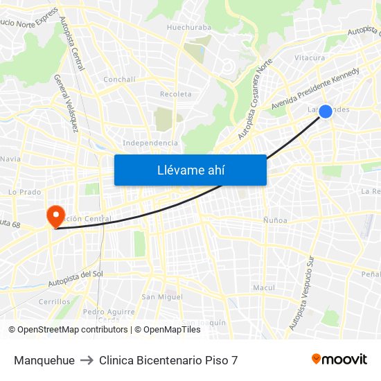 Manquehue to Clinica Bicentenario Piso 7 map