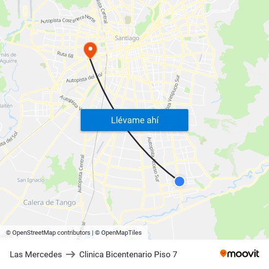 Las Mercedes to Clinica Bicentenario Piso 7 map