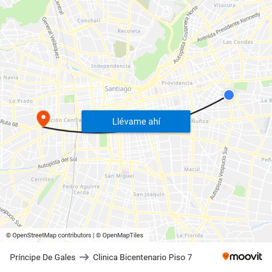 Príncipe De Gales to Clinica Bicentenario Piso 7 map