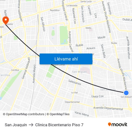 San Joaquín to Clinica Bicentenario Piso 7 map