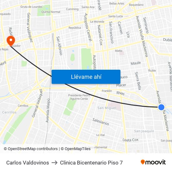 Carlos Valdovinos to Clinica Bicentenario Piso 7 map