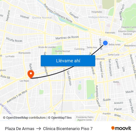 Plaza De Armas to Clinica Bicentenario Piso 7 map