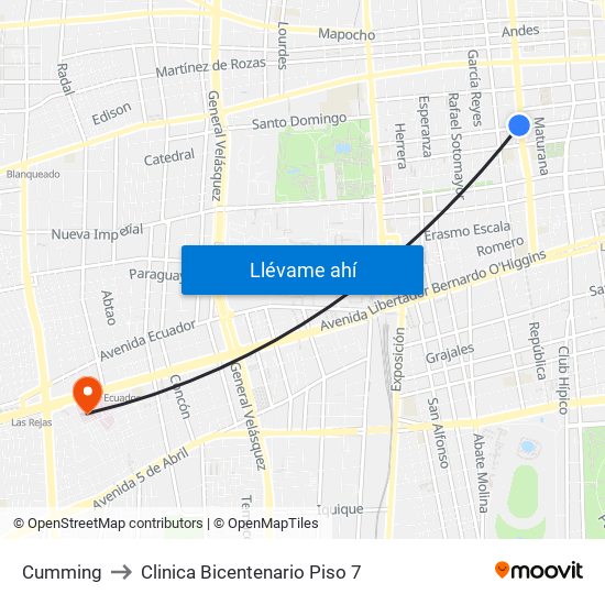 Cumming to Clinica Bicentenario Piso 7 map