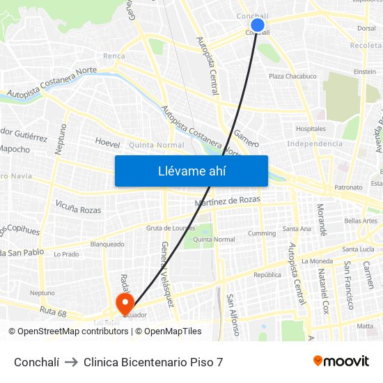 Conchalí to Clinica Bicentenario Piso 7 map