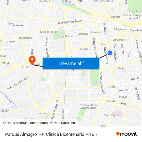 Parque Almagro to Clinica Bicentenario Piso 7 map