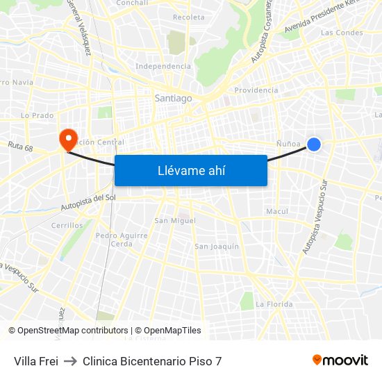 Villa Frei to Clinica Bicentenario Piso 7 map