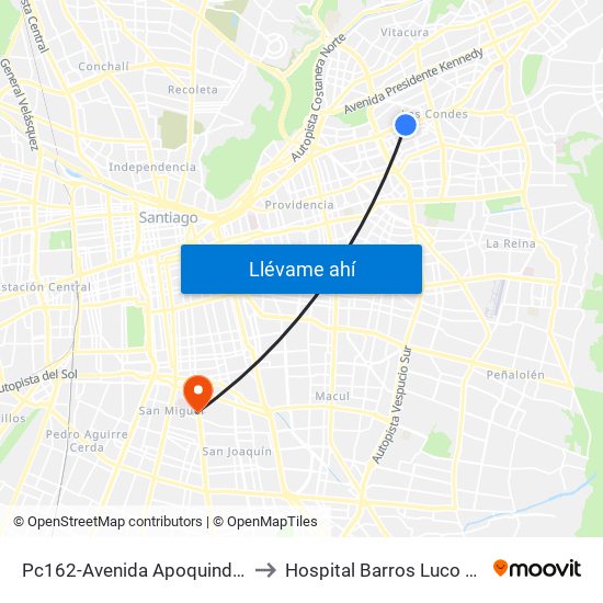 Pc162-Avenida Apoquindo / Esq. Rosa O'Higgins to Hospital Barros Luco Trudeau - kinesiologia map