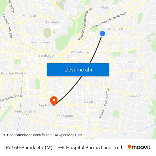 Pc160-Parada 4 / (M) Escuela Militar to Hospital Barros Luco Trudeau - kinesiologia map