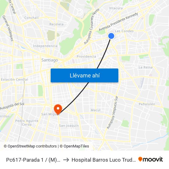 Pc617-Parada 1 / (M) Escuela Militar to Hospital Barros Luco Trudeau - kinesiologia map