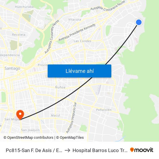 Pc815-San F. De Asís / Esq. Avenida La Plaza to Hospital Barros Luco Trudeau - kinesiologia map