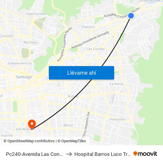 Pc240-Avenida Las Condes / Esq. Pamplona to Hospital Barros Luco Trudeau - kinesiologia map