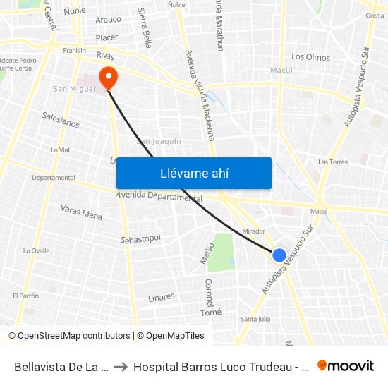 Bellavista De La Florida to Hospital Barros Luco Trudeau - kinesiologia map