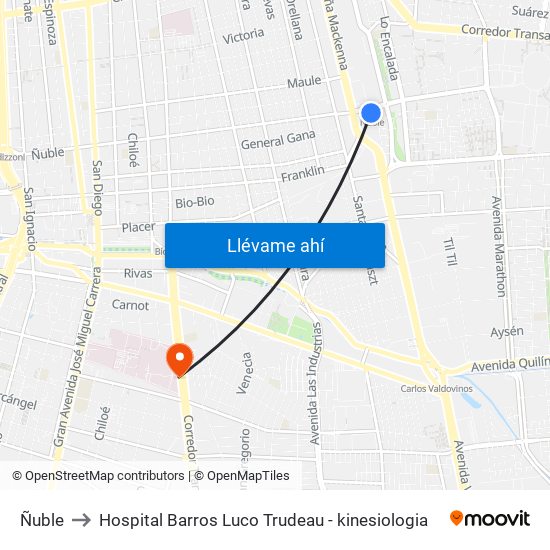 Ñuble to Hospital Barros Luco Trudeau - kinesiologia map